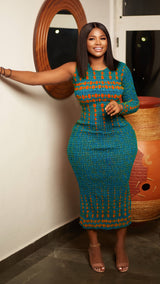 Kenya African Print Maxi Dress (Teal)
