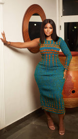 Kenya African Print Maxi Dress (Teal)