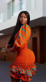 Orange Mariama African Print One Shoulder Dress