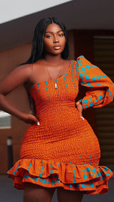 Orange Mariama African Print One Shoulder Dress