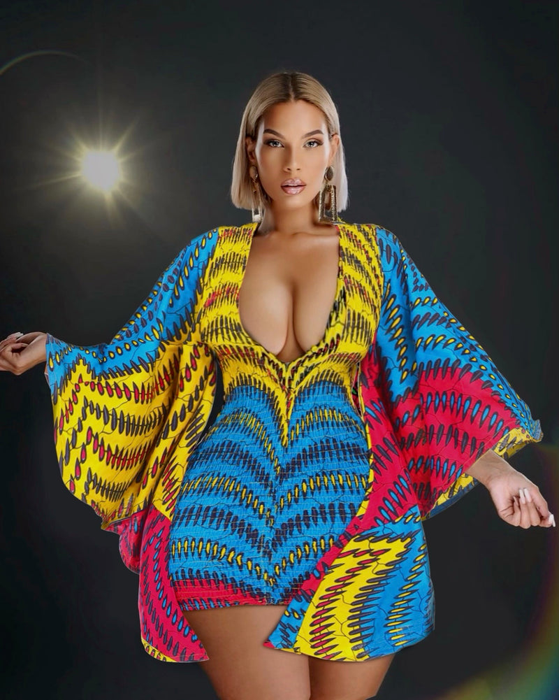 Adjwoa African Print Mini Dress *Blue (READY TO SHIP)