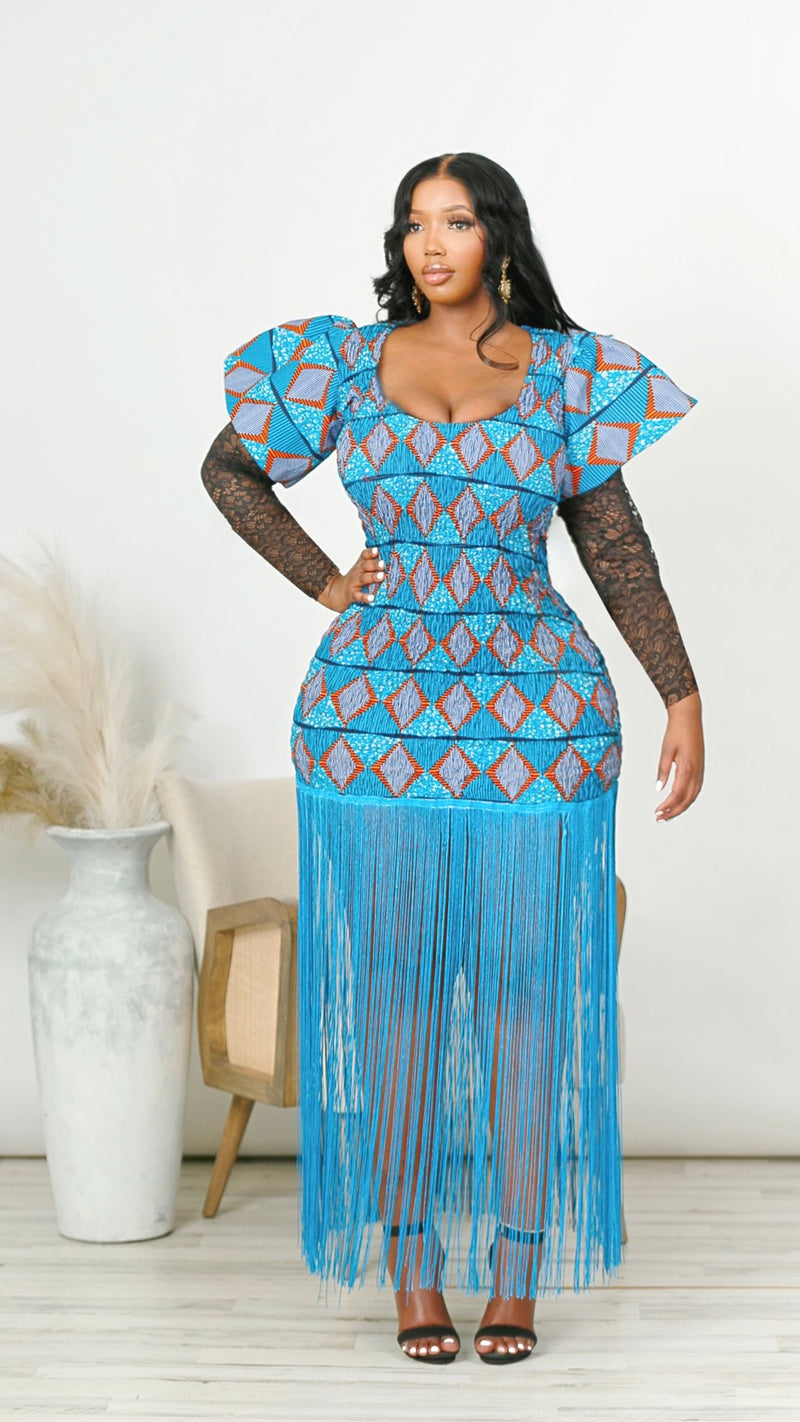 Neema African Print Fringe Mini Dress