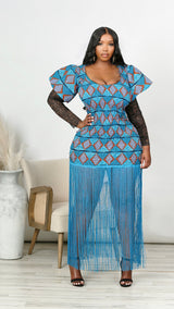 Neema African Print Fringe Mini Dress