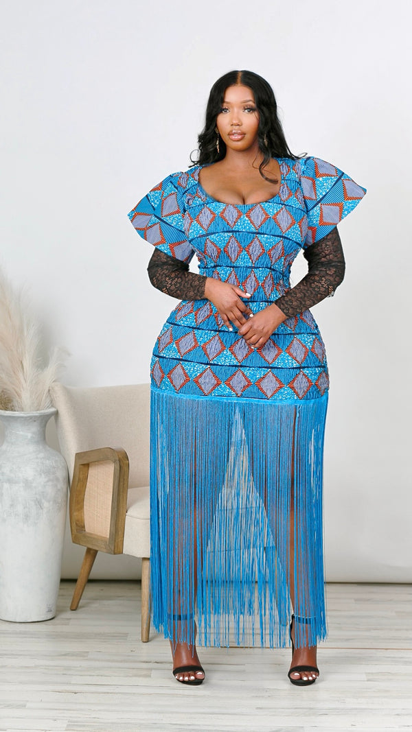 Neema African Print Fringe Mini Dress