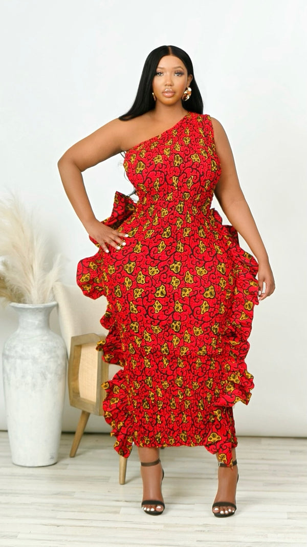 Irisa African Print One Shoulder Maxi Dress