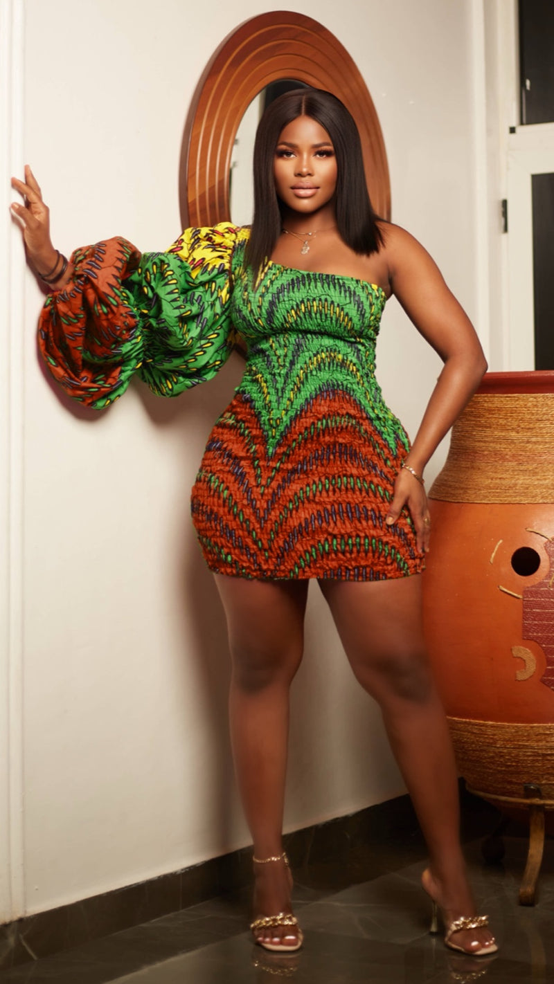 Khadijah African Print One Shoulder Mini Dress