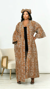 Taiwo Tribal African Print Kimono With Headband *Brown