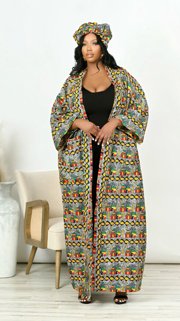 Taiwo Tribal African Print Kimono With Headband *Multicolor