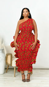 Irisa African Print One Shoulder Maxi Dress