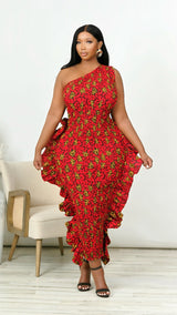 Irisa African Print One Shoulder Maxi Dress