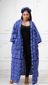 Taiwo Tribal African Print Kimono With Headband *Blue