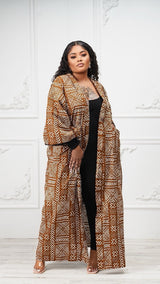 Taiwo Tribal African Print Kimono With Headband *Brown