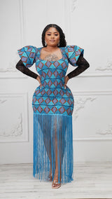 Neema African Print Fringe Mini Dress