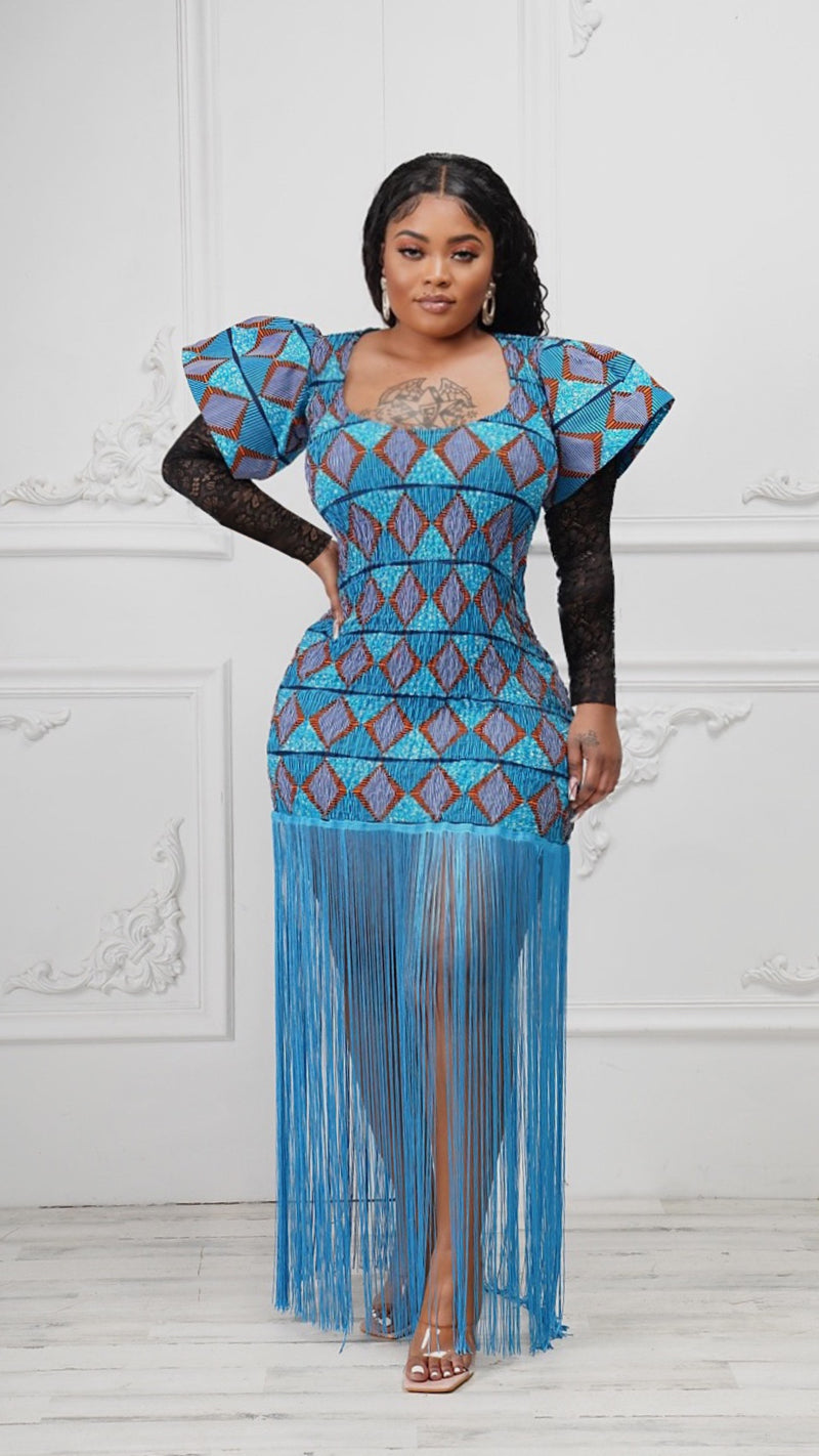 Neema African Print Fringe Mini Dress