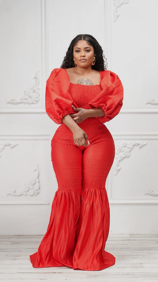 Baali Silk Bell Bottom Jumpsuit (Red)