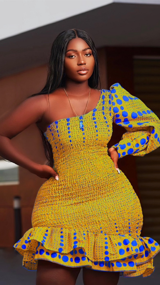 Yellow Mariama African Print One Shoulder Dress (READY TO SHIP)