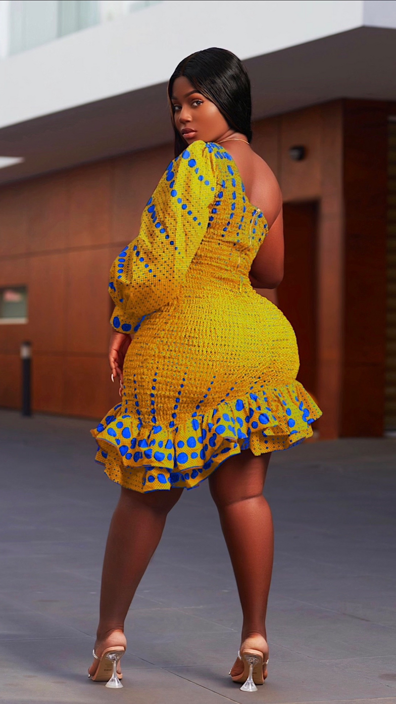 Yellow Mariama African Print One Shoulder Dress (READY TO SHIP)