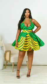 Araba Doll Kente African Print Dress (Green)