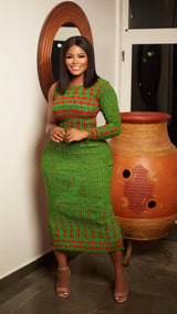 Kenya African Print Maxi Dress (Green)