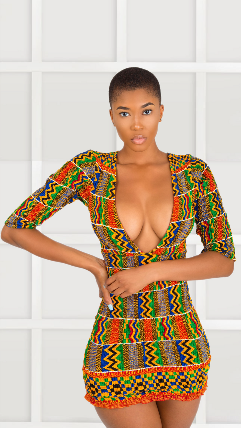 Adana Kente African Print Mini Dress