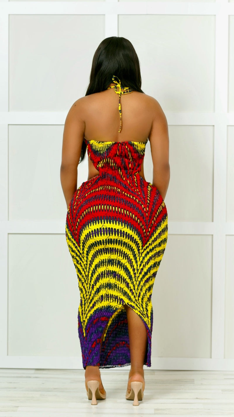 Tia Halter Cutout African Print Maxi Dress