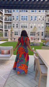 Savannah African Print V Neck Dress