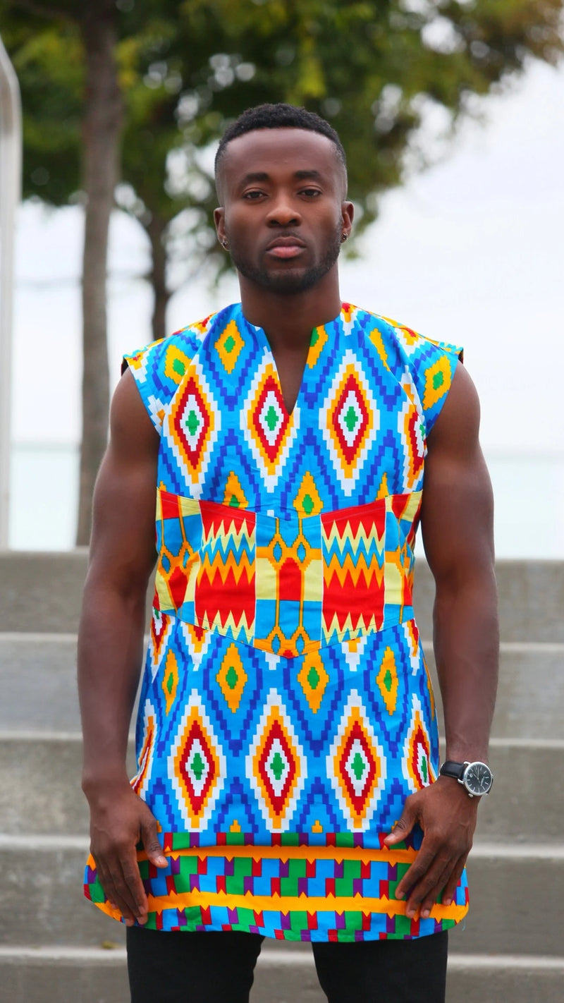 Aaron Kente African Print Men's Sleeveless Shirt
