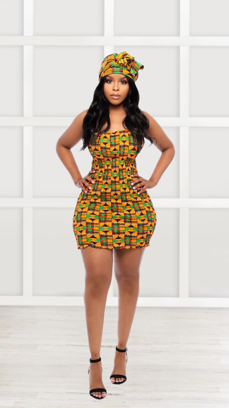 Amadi Kente African Print Tube Dress *Green
