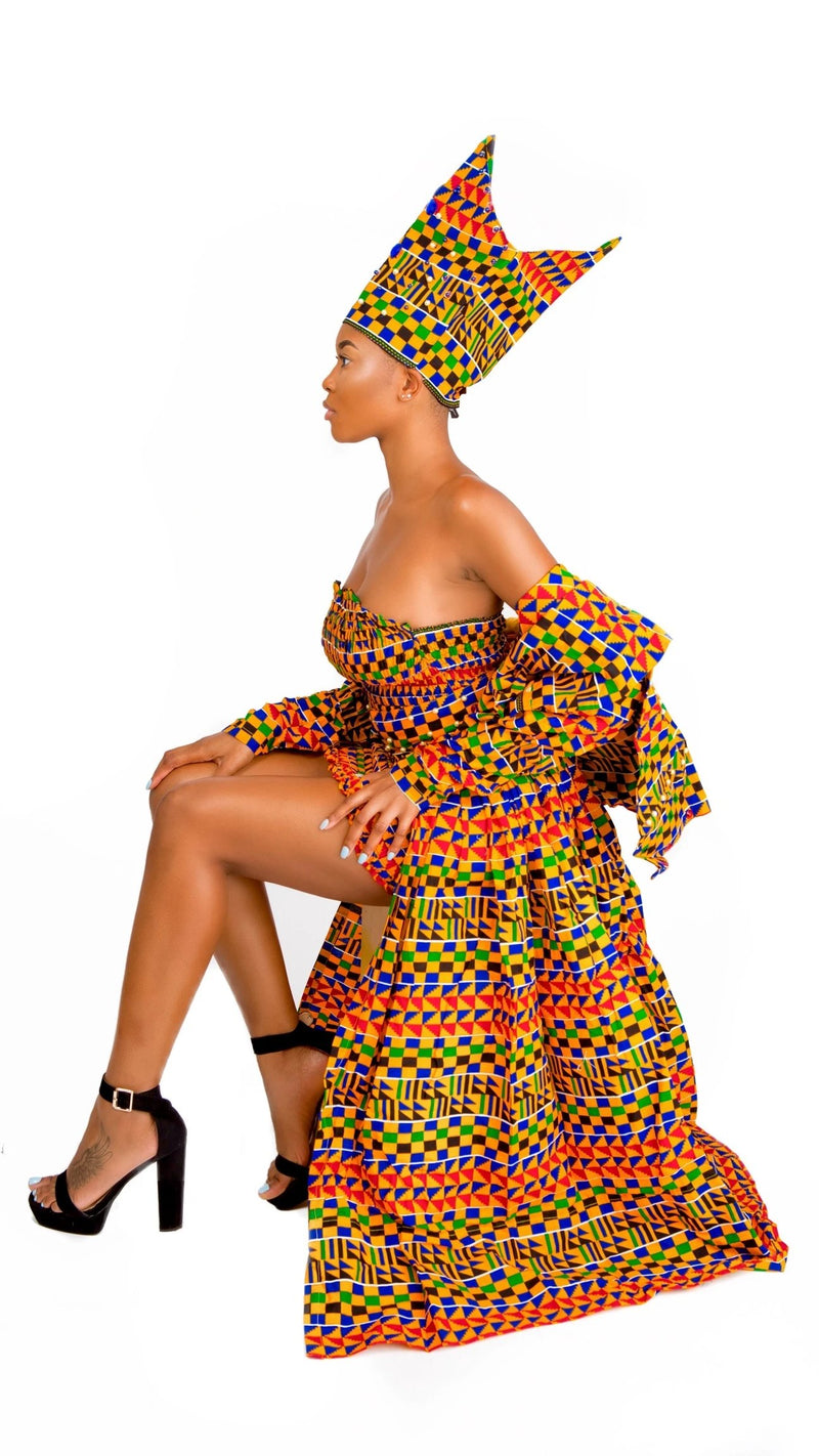 Asante Kente African Print Dress (4-Piece Set)