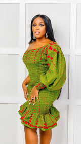 Green Mariama African Print One Shoulder Dress