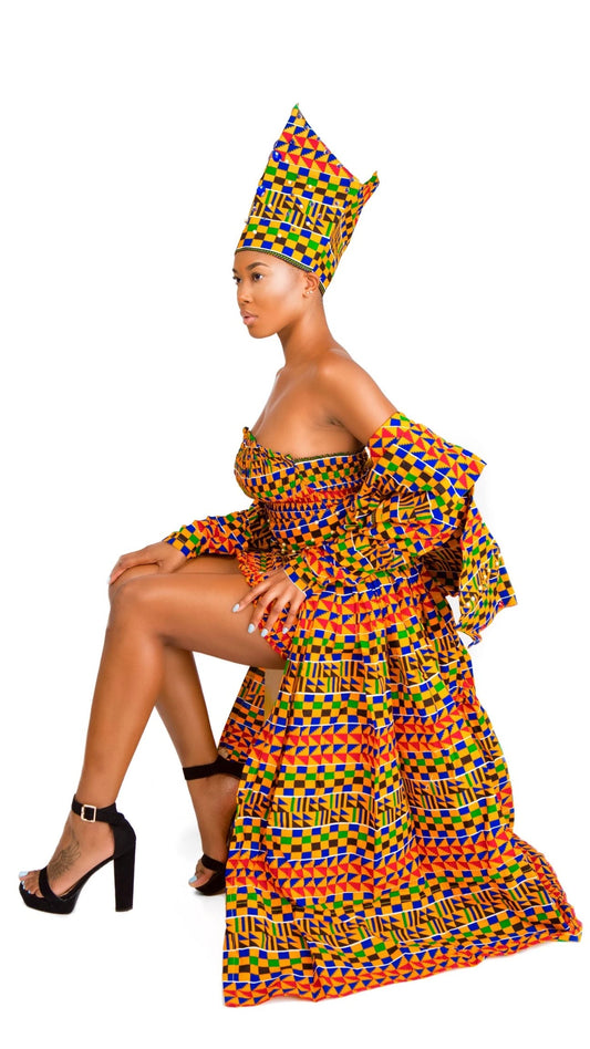 Asante Kente African Print Dress (4-Piece Set)