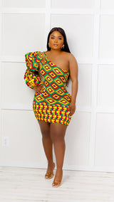 Janice Kente African Print One Shoulder Mini Dress