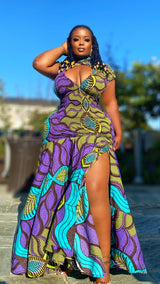 Savannah African Print V Neck Dress