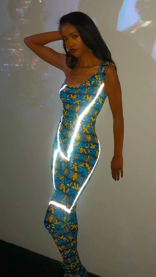 Sample Sale Kisi African Print One Shoulder Reflective Jumpsuit