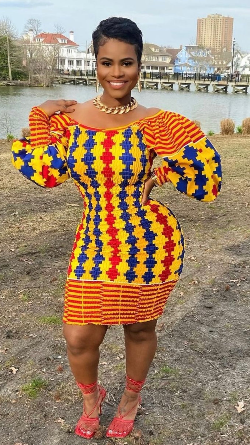 Efua Kente African Print Midi Dress