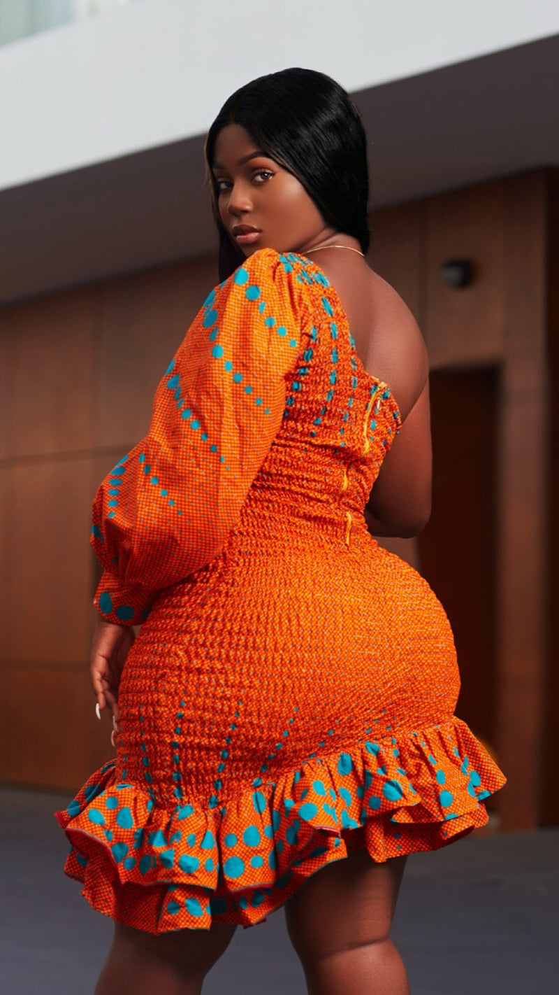 Orange Mariama African Print One Shoulder Dress