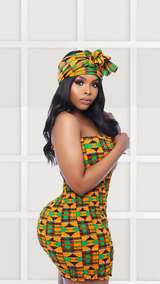 Amadi Kente African Print Tube Dress *Green
