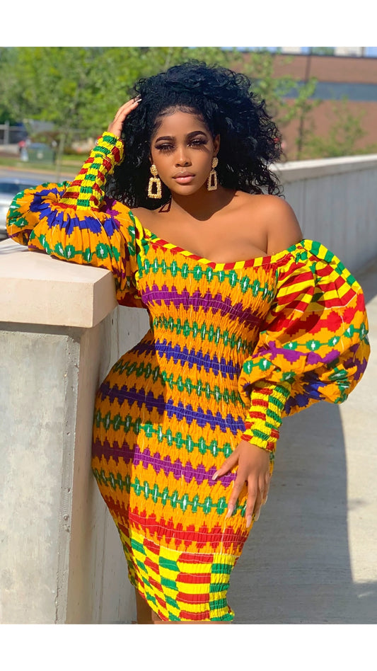 Efua Kente African Print Midi Dress