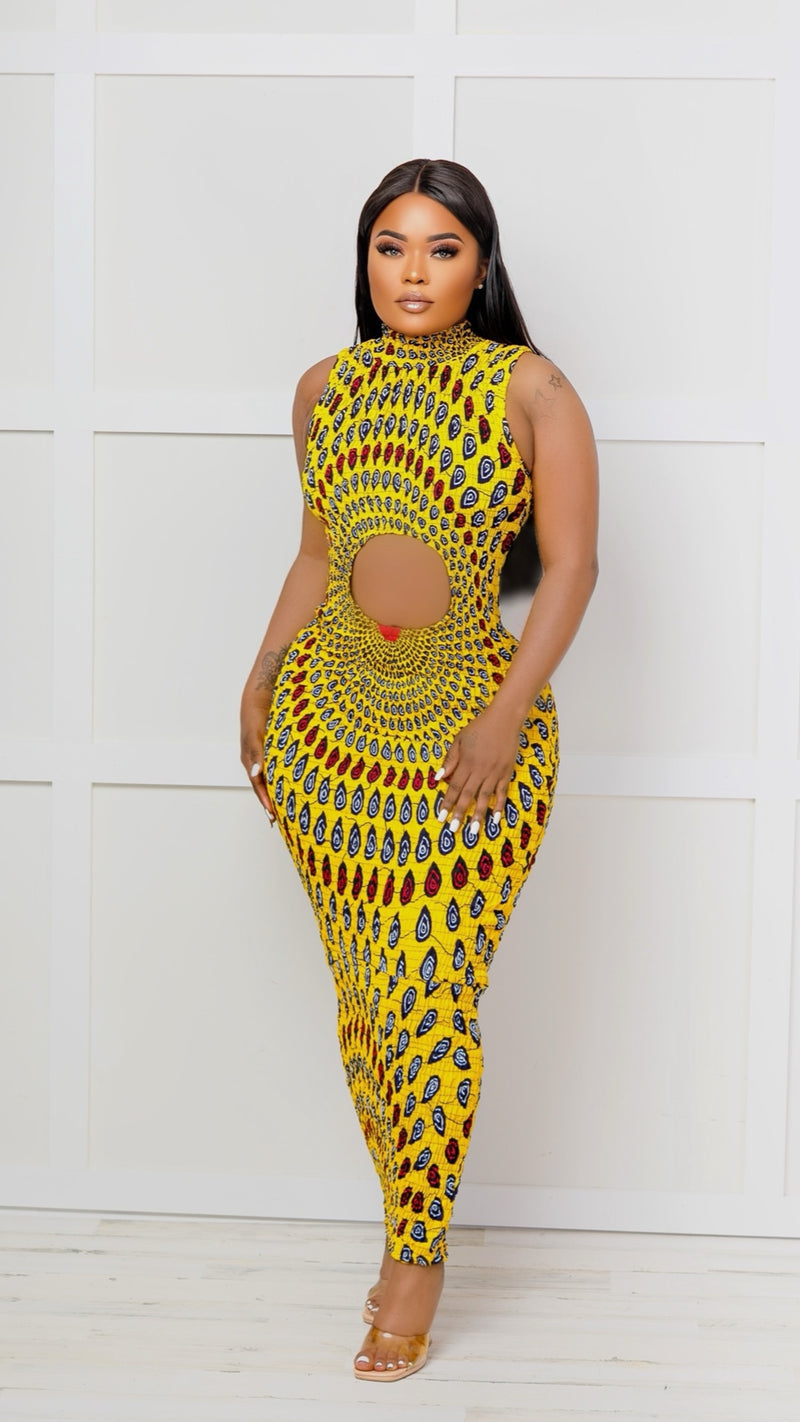 Gina African Print Cutout Dress