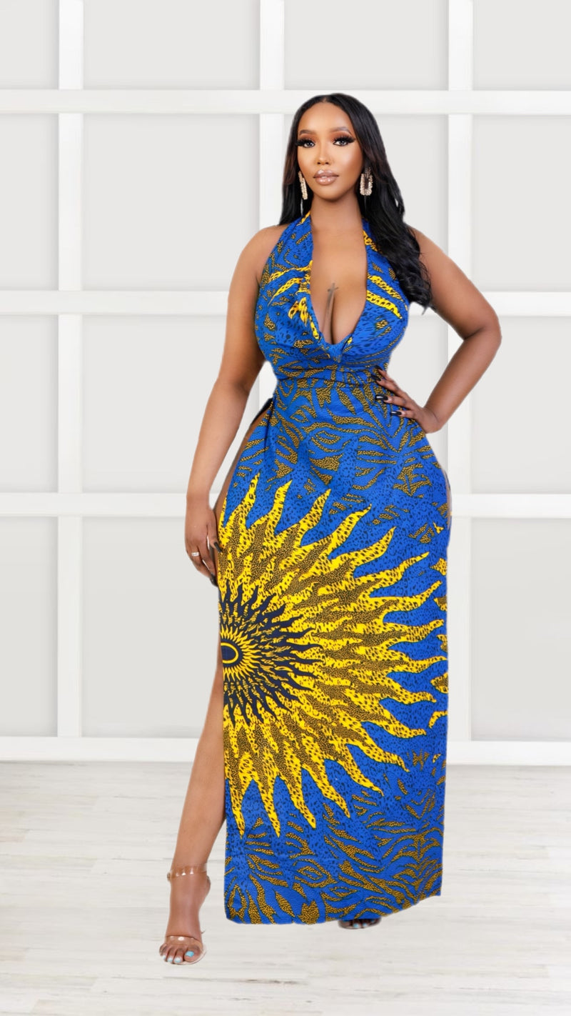 Jema African Print Slit Maxi Dress