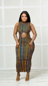 Amirah African Print Cutout Dress