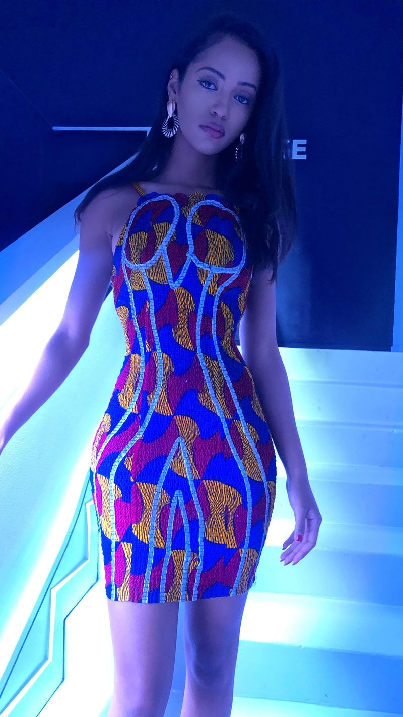 Nanya African Print Mini Reflective Dress (Sample Sale)